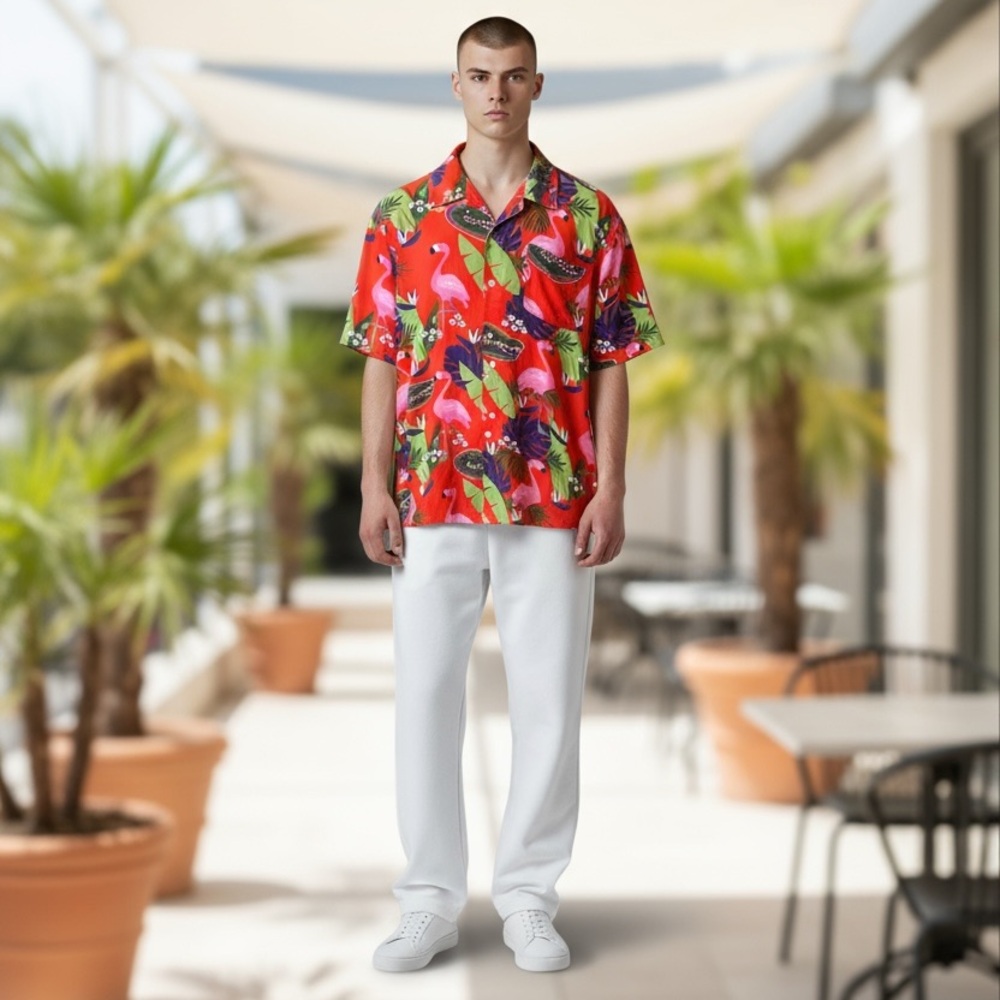 Florida Gators Shirt Men's Hawaiian Pink Flamingos Red Pink Floral NCAA 2XL EUC